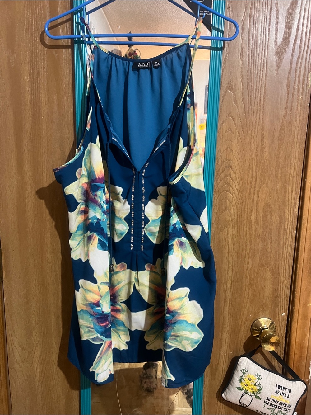 a.n.a Teal Blue Scoop Neck Blouse